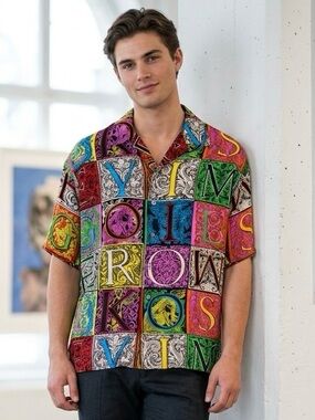 Vintage Timney-Fowler for Go Silk 100% Silk Alphabet Print Shirt Neoclassical L